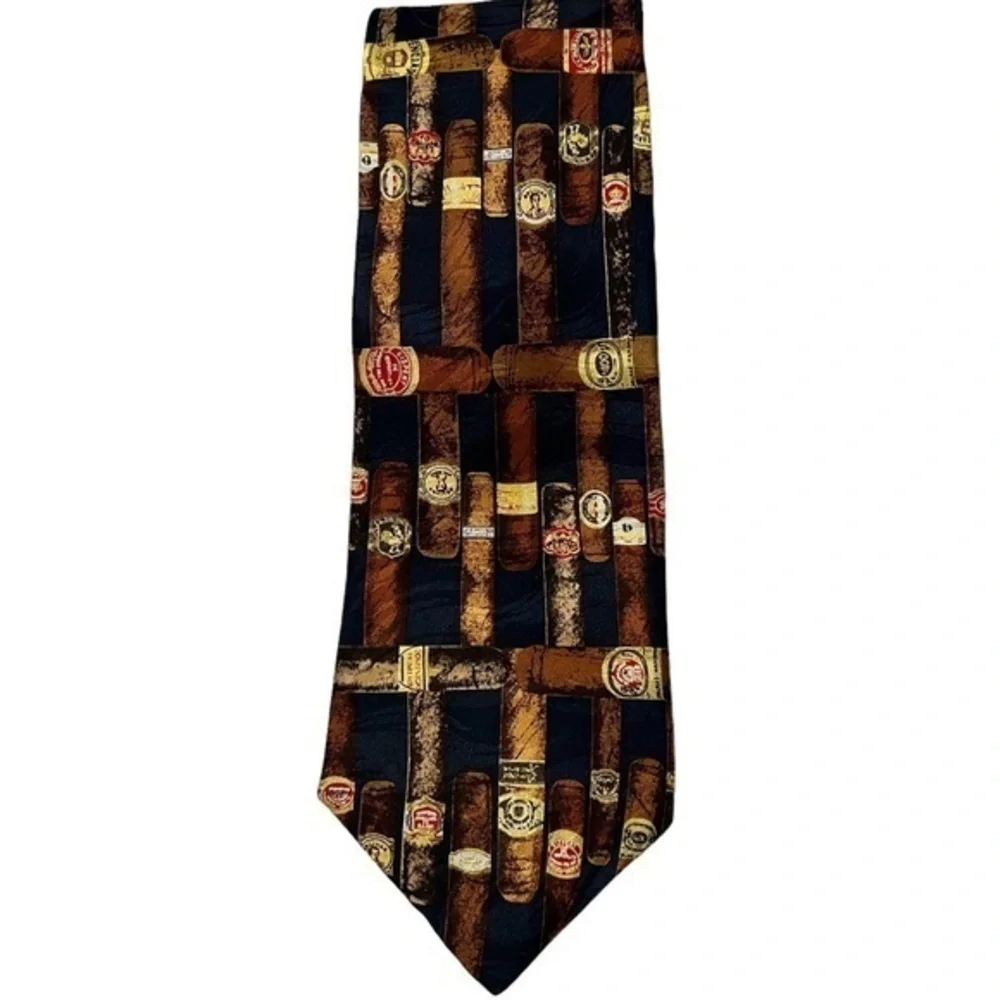Vintage Cromley & Finch London cigar motif handmade silk tie